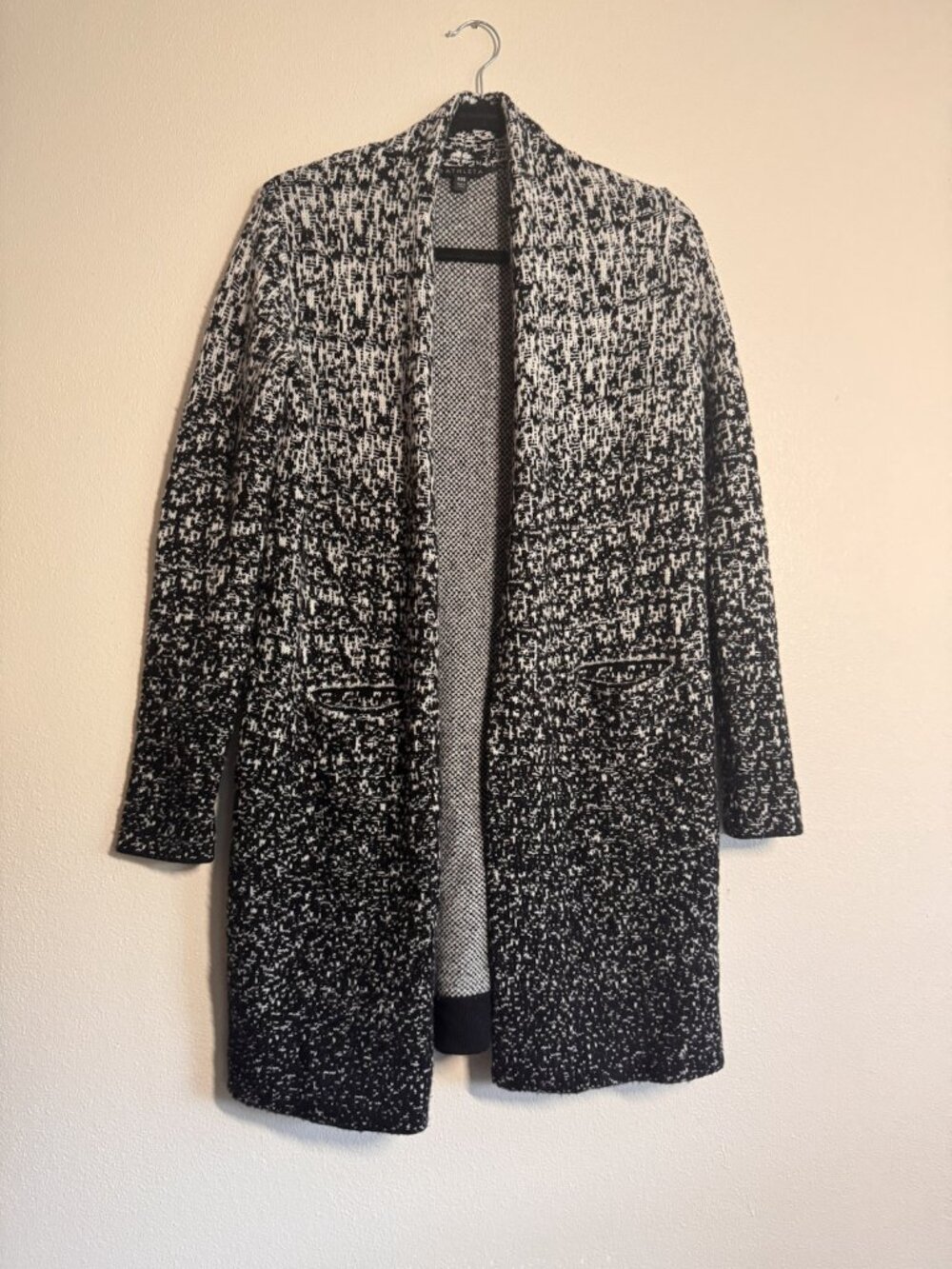 Athleta Wool Cashmere Ombre Long Cardigan XXS Black White Pockets